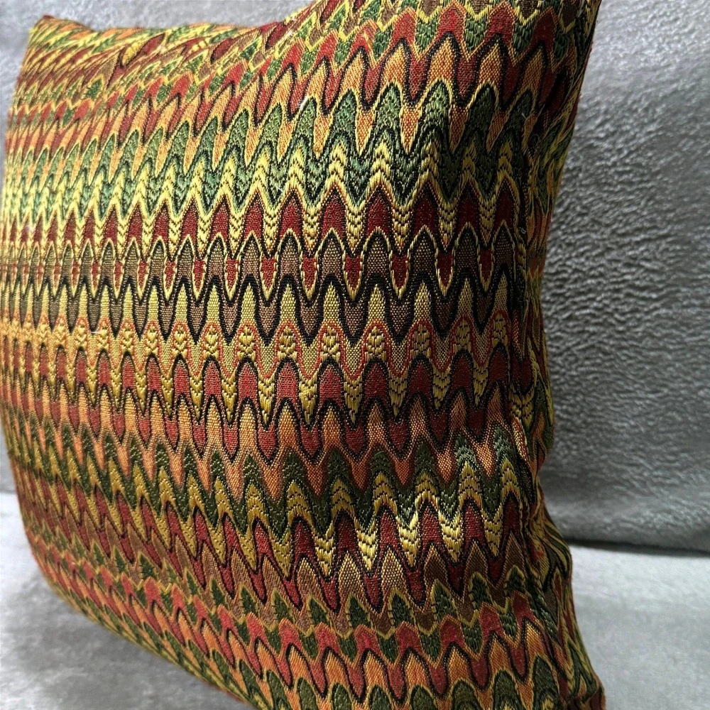 Newport Chevron Tapestry MCM Boho Throw Pillow Burgundy Green Retro Earthtone